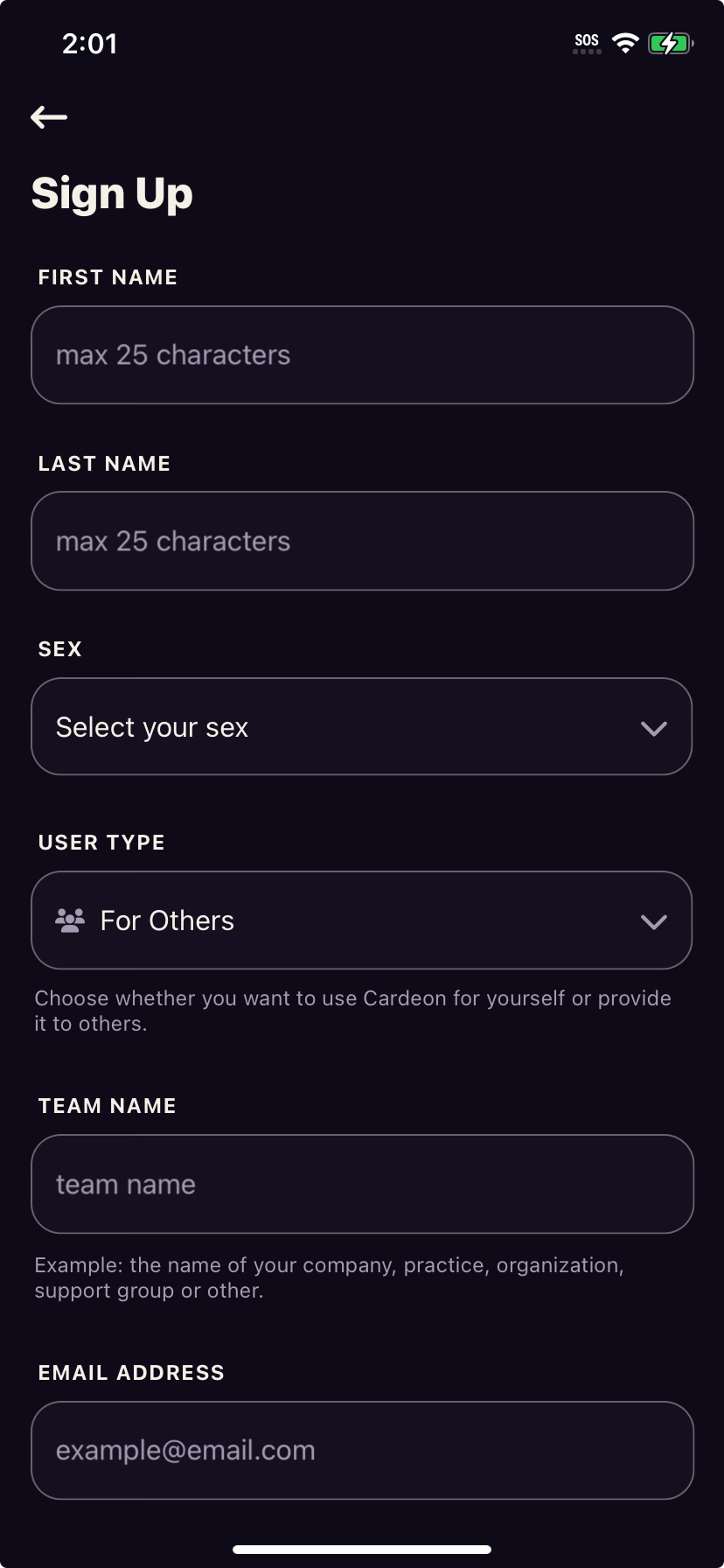Cardeon organization screen